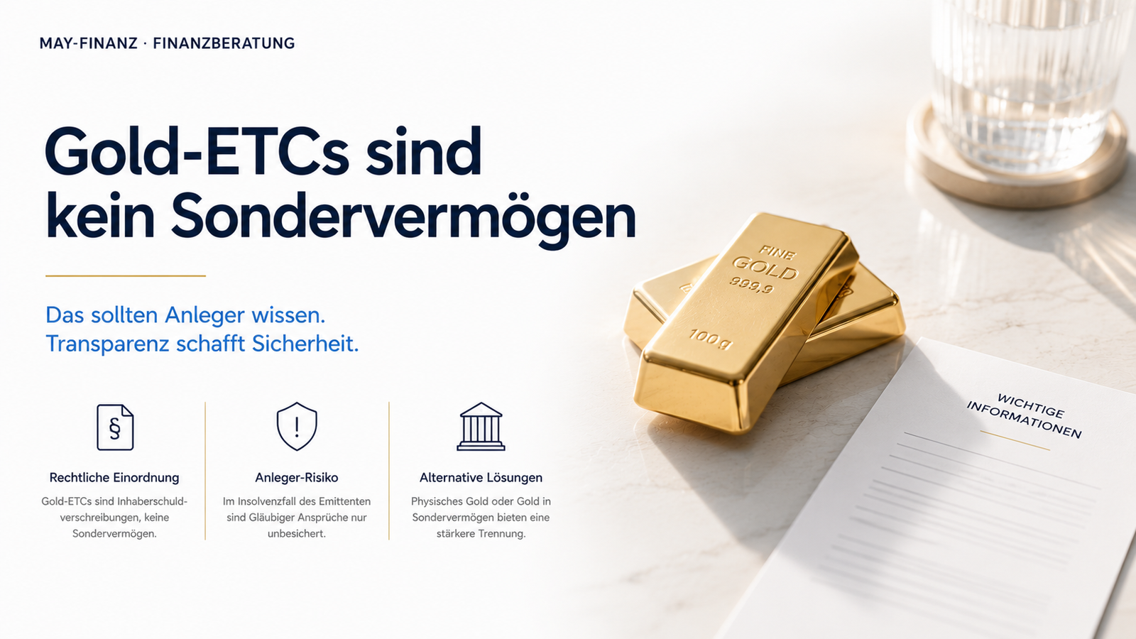 Zwei Goldbarren auf heller Holztischplatte neben einem Blatt Papier